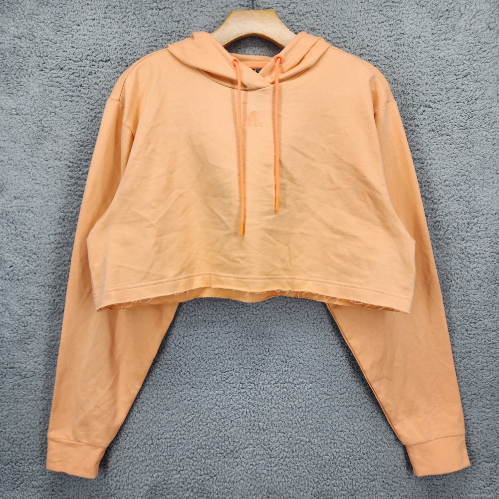 Adidas Cropped Hoodie Peach Orange Athletic Casual Pullover Women's Size Small